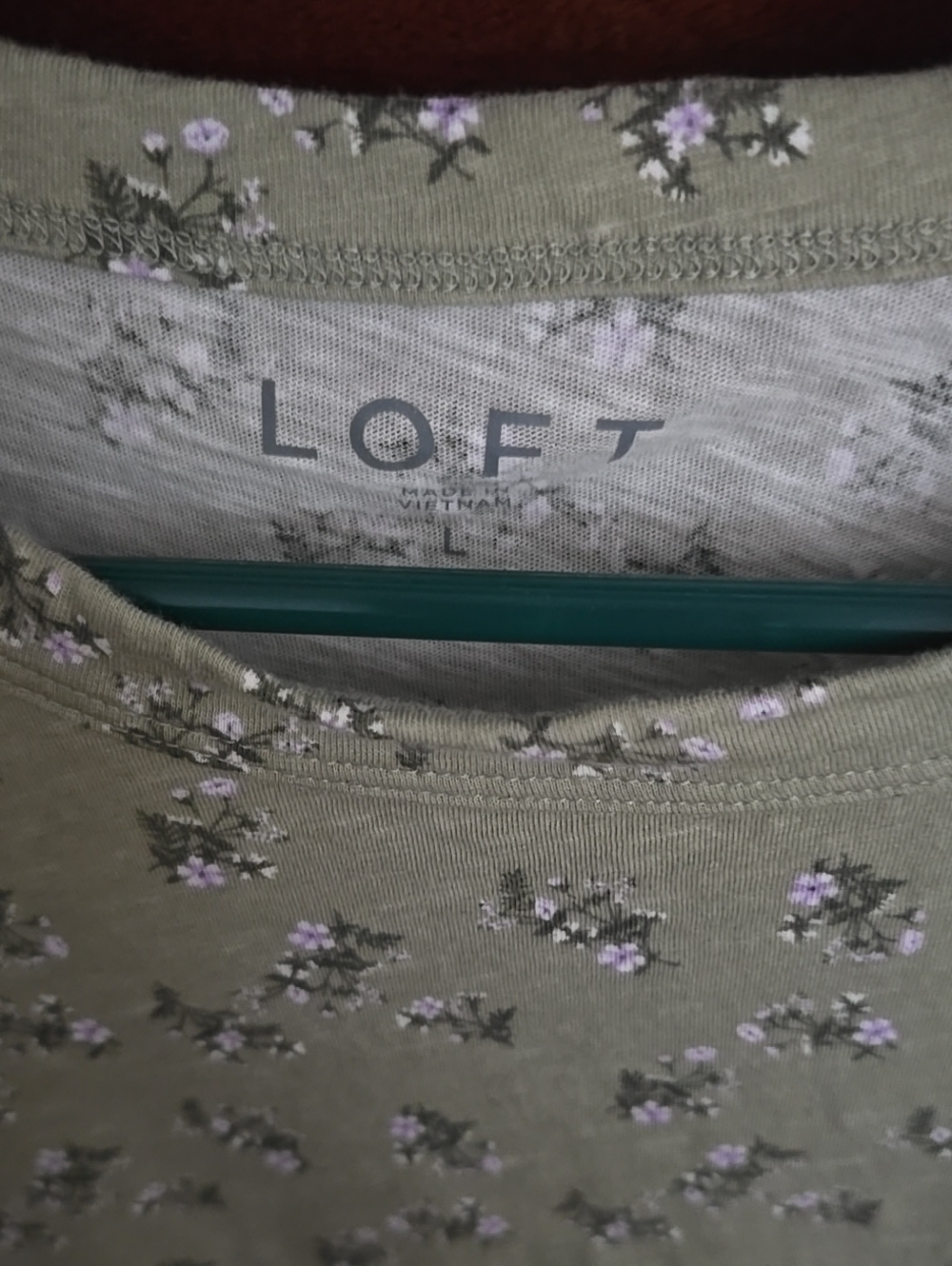 LOFT Olive Green Tee with Lilac Floral Print